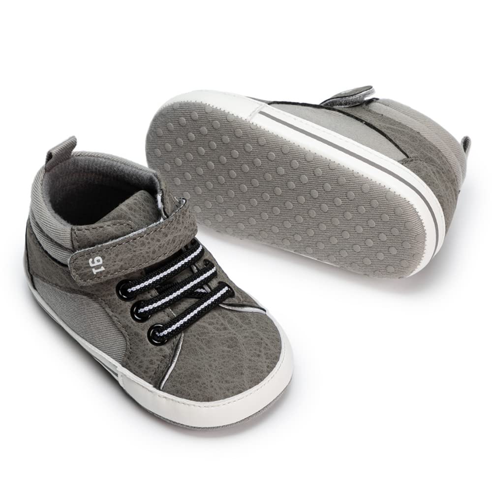 Meckior Toddler Baby Boys Girls High Tops Ankle Sneakers Soft Anti-Slip Sole PU Leather Moccasins Infant Newborn Prewalker First Walking Crib Shoes