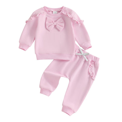 Kupretty Baby Girl Clothes Toddler Fall Winter Outfit Ruffles Crewneck Bow Pullover Sweatshirt + Joggers Pants Set