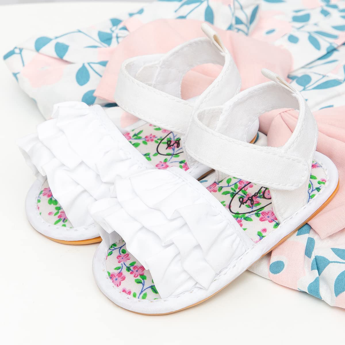 Meckior Infant Baby Girls Boys Summer Sandals Open Toe Lace Princess Dress Wedding Flats Shoes Newborn Toddler Soft Non-slip Sole First Walker Crib Shoes