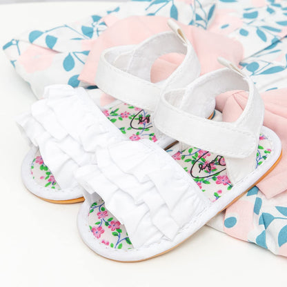 Meckior Infant Baby Girls Boys Summer Sandals Open Toe Lace Princess Dress Wedding Flats Shoes Newborn Toddler Soft Non-slip Sole First Walker Crib Shoes