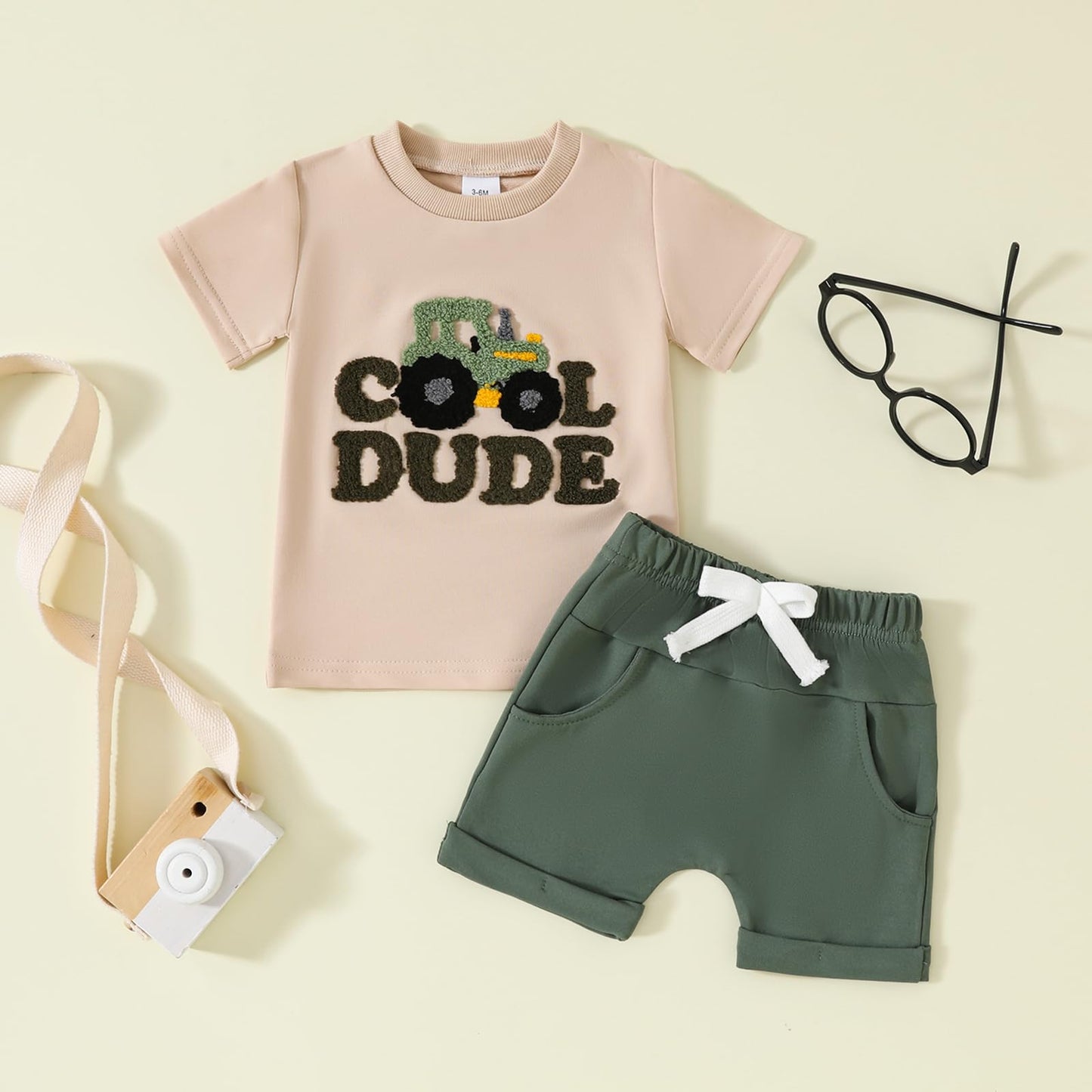 Toddler Baby Boy Summer Clothes Embroidered Farm Tractor Shirt and Short Set 2-Piece Outfits for Boys