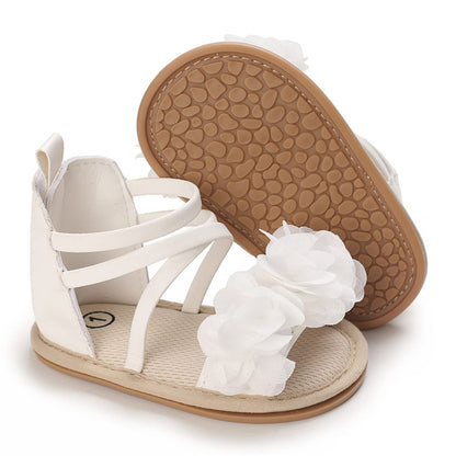 Timatego Infant Baby Girls Summer Sandals Anti-Slip Soft Sole with Flower Toddler First Walkers Crib Dress Shoes