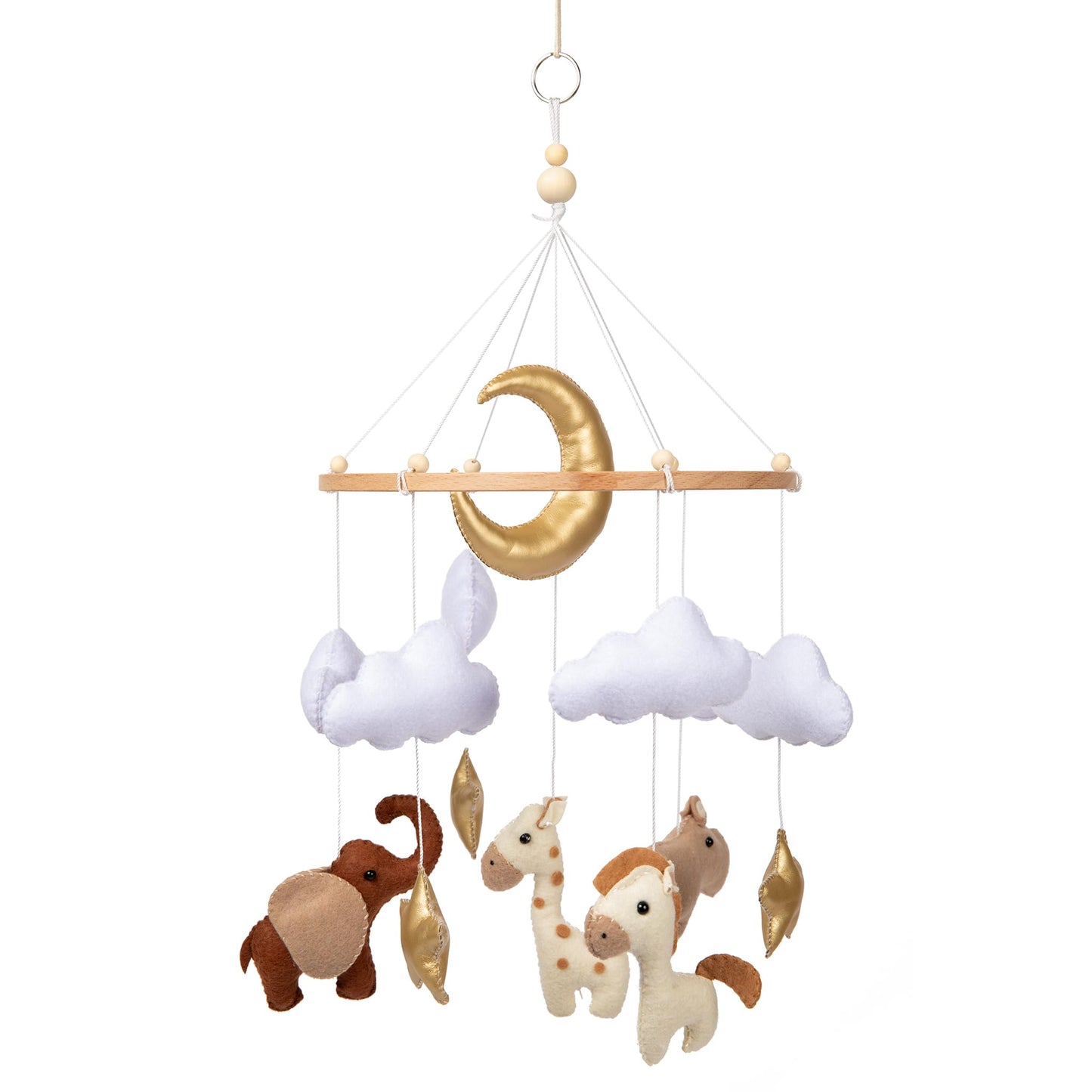 Baby Mobile for Crib - Handmade Modern Boho Baby Mobiles for Bassinet Felt Nursery Mobile Gender Neutral - Gold Moon and Stars - Girl Cribs Decorations