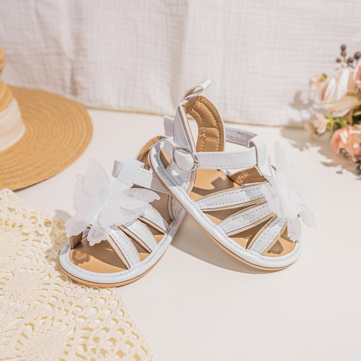 Oamico Baby Girl Sandals Infant Soft Anti-Slip Rubber Sole Casual Beach Sandals Newborn Bowknot Outdoor First Walker Summer Shoes for Baby Girls Flat Sandal