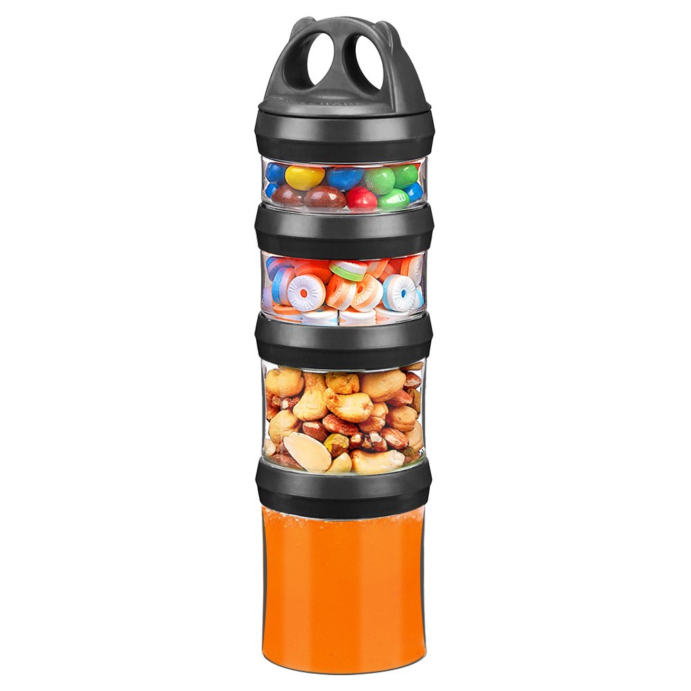 SELEWARE Portable Stackable Food Storage Containers for Snacks Formula Powder and Drinks Twist Lock System Airtight Leak-proof BPA and Phthalate Free 4 Piece Jars 31oz Blue