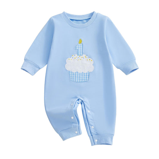 GOOCHEER First Birthday Baby Boy Outfit Fall 1 Cake Embroidery Ruffle Long Sleeve Romper Jumpsuit Cake Smash Clothes
