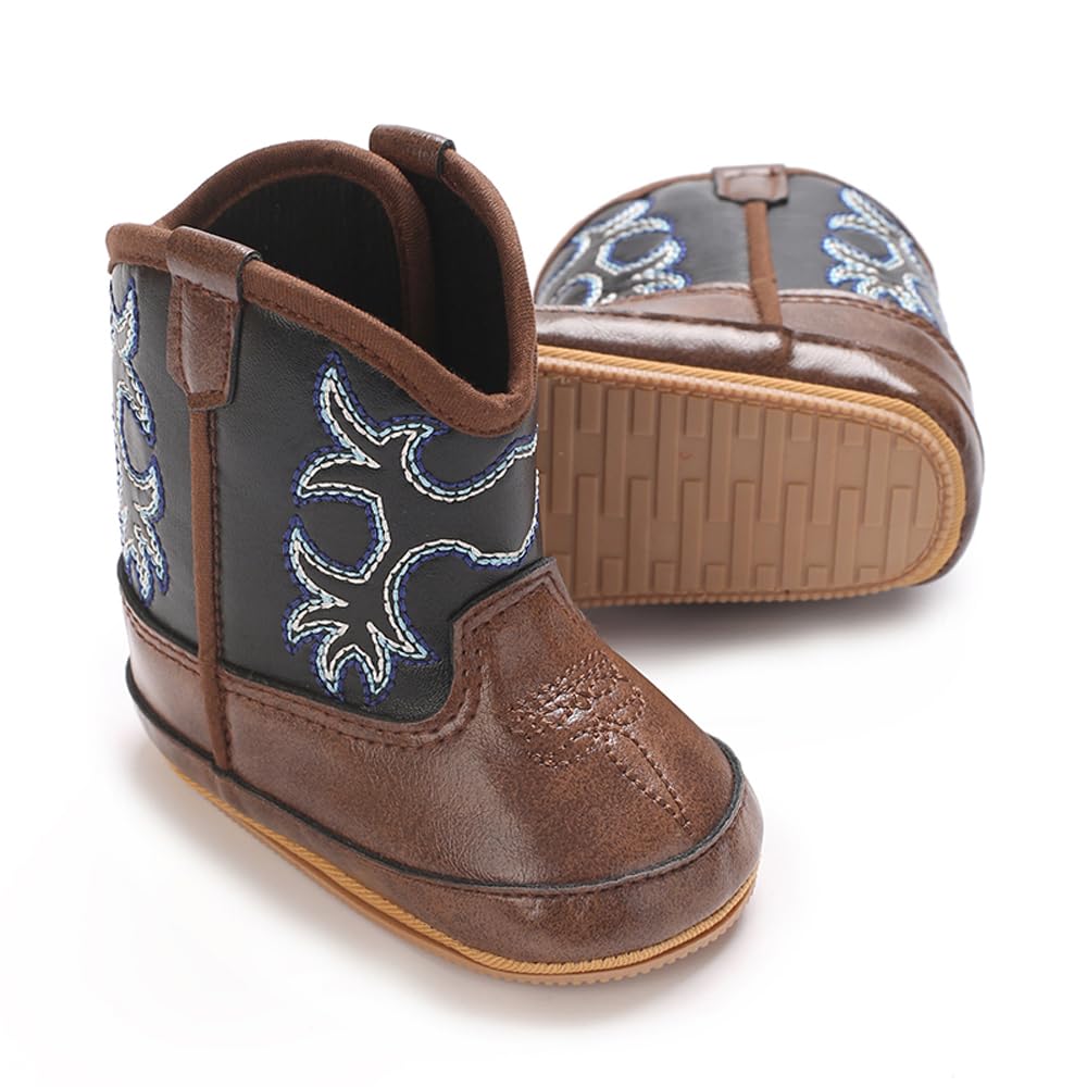Kuner Baby Cowboy Boots Western Boots Toddler Cowboy Bootie Soft Sole Non-Slip Crib Shoes for Infant Boys Girls0-18 Months