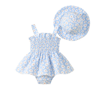 Toddler Baby Girl Summer Clothes Halter Floral Romper Dress Backless Outfits with Hat