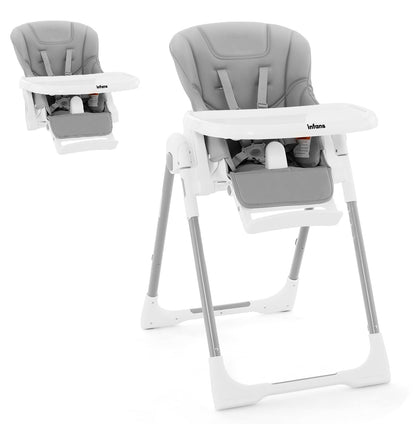 INFANS High Chair for Babies & Toddlers, Foldable Highchair with Multiple Adjustable Backrest, Footrest and Seat Height, Removable Tray, Detachable PU Leather Cushion, Built-in Rear Wheels (Black)