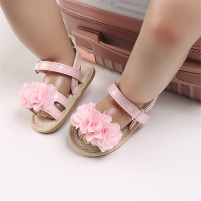 Timatego Infant Baby Girls Summer Sandals Anti-Slip Soft Sole with Flower Toddler First Walkers Crib Dress Shoes