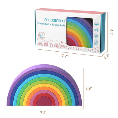 MCGMITT Rainbow Stacking Toy, Silicone Rainbow Stacker for Toddlers, Montessori Nesting Blocks, Building Creative Color Shape Matching Toy Set, 10 Layers