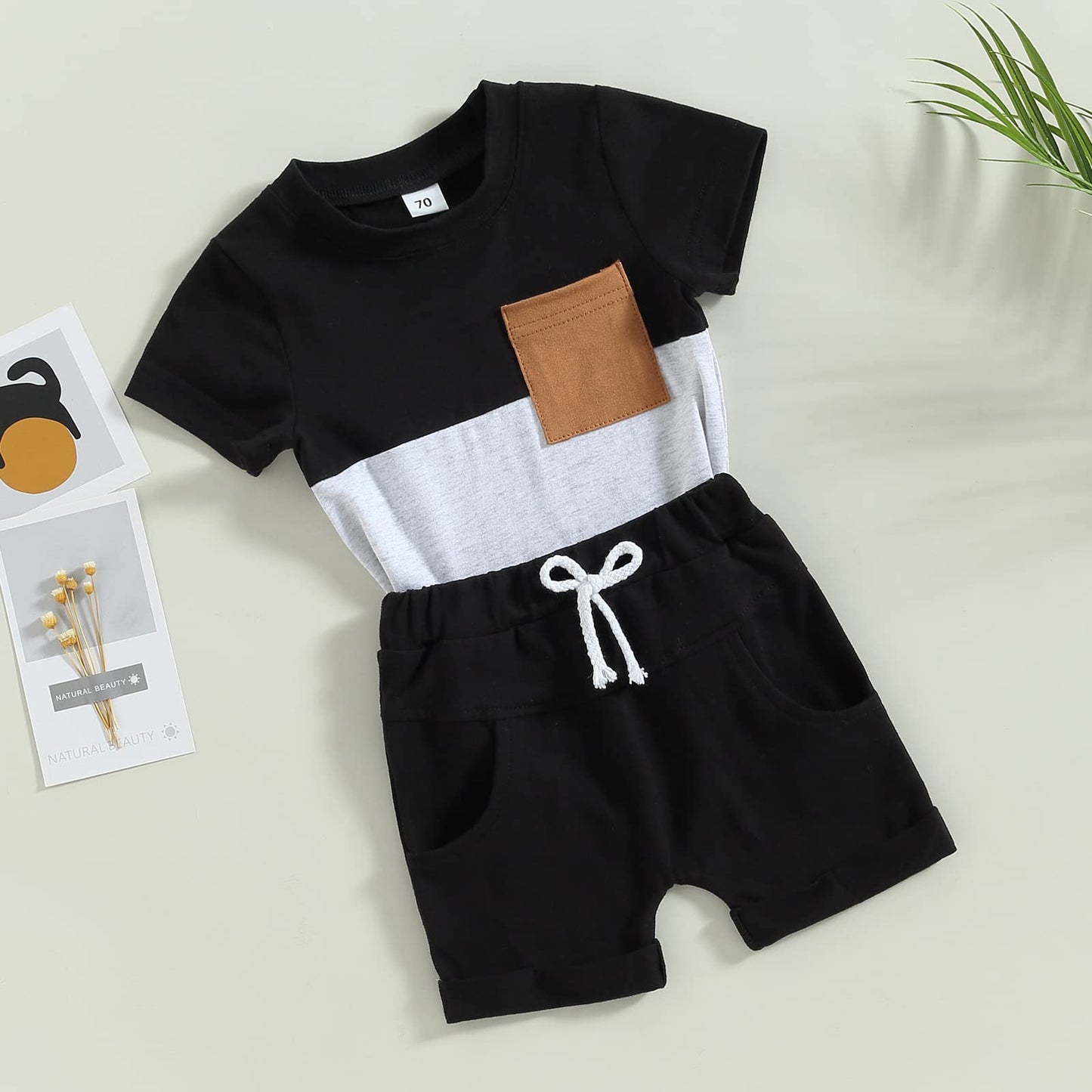 Karwuiio Toddler Baby Boy Summer Outfit Short Sleeve T-Shirt Tops Elastic Waist Shorts Set Baby Boys Clothes
