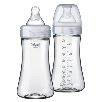 Chicco Duo 5oz. Hybrid Baby Bottle with Invinci-Glass Inside and Plastic Outside | Dishwasher, Bottle Warmer, and Electric Sterilizer Safe | Intui-Latch Nipple | Clear/Grey, 2pk