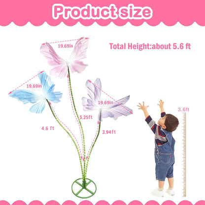 3Pcs Giant Silk Butterfly Decorations, Large Butterflys Decoration with Standing Base, for Wedding Ceremony Birthday Party Baby Shower Church Backdrop Decoration Home Decor (Pink)