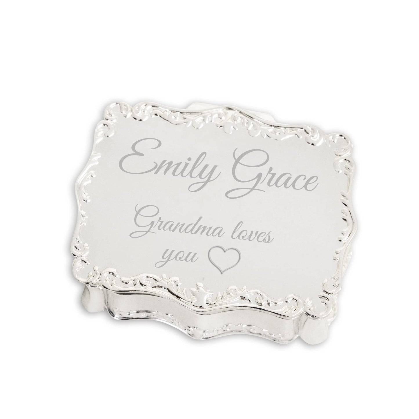 Cherished Moments Personalized Small Rectangle-Shaped Jewelry Keepsake Box with Custom Engraved Name or Initials, Silver Toned