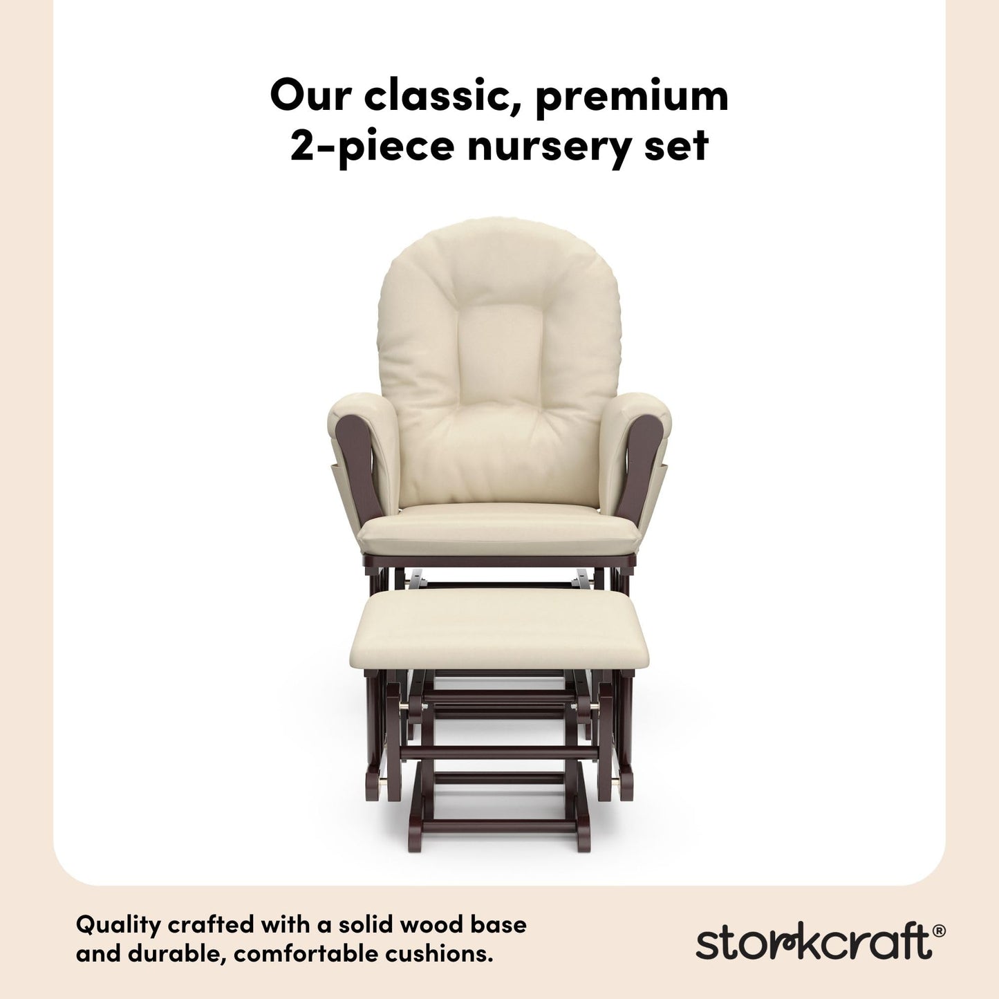 Storkcraft Premium Hoop Glider and Ottoman (Espresso Base, Gray Cushion) – Padded Cushions with Storage Pocket, Smooth Rocking Motion, Easy to Assemble, Solid Hardwood Base