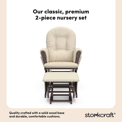 Storkcraft Premium Hoop Glider and Ottoman (Espresso Base, Gray Cushion) – Padded Cushions with Storage Pocket, Smooth Rocking Motion, Easy to Assemble, Solid Hardwood Base