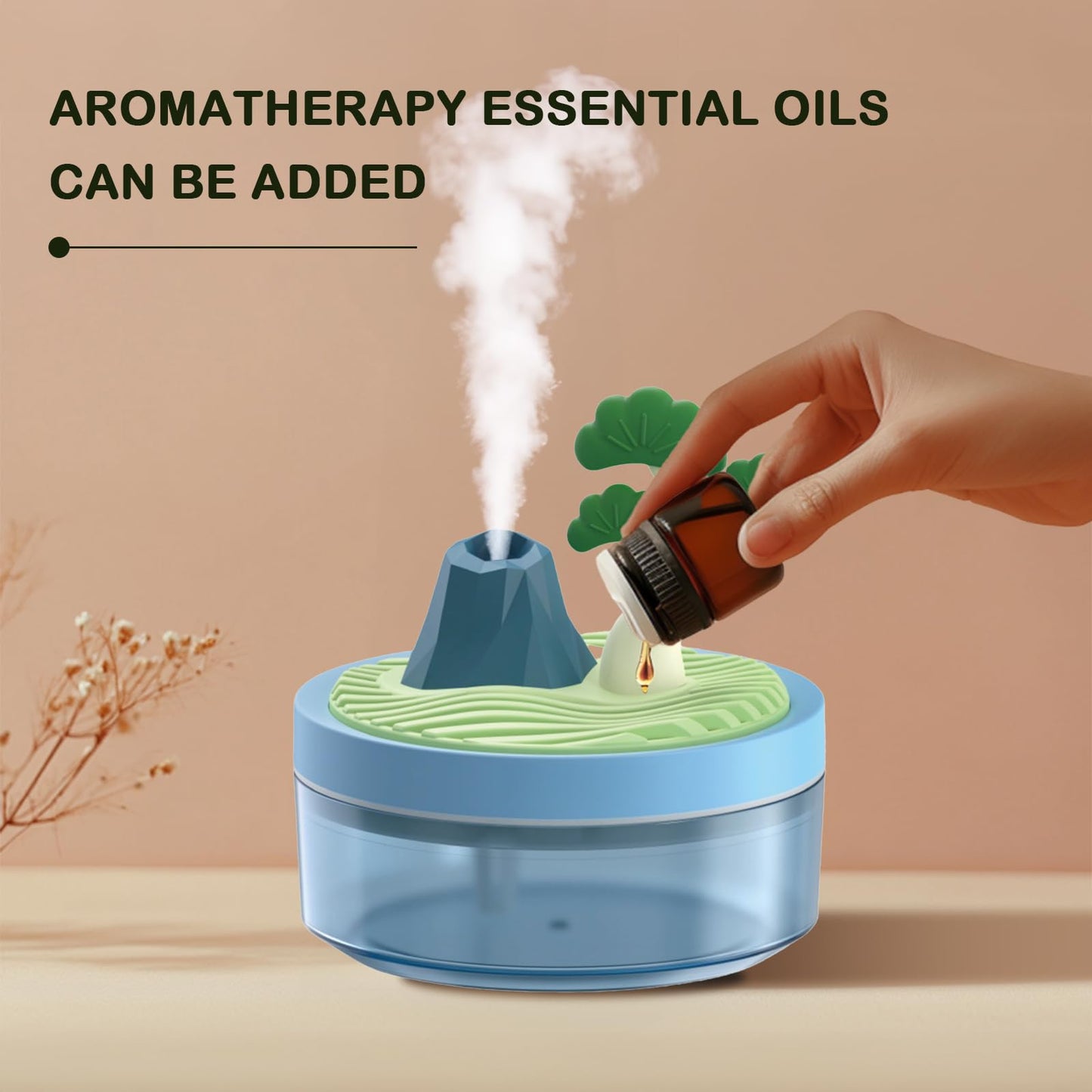 Landscape Night Light Humidifier with 2 Mist Modes, 320mL Large Tank Whisper-Quiet for Baby/Nursery/Office, Portable Mini Air Moisturizer