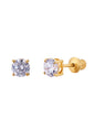 Earrings for Girls, 18k Yellow Gold Plated CZ Hypoallergenic Stud Earrings - Screw On Safety Backs, Stainless Steel Posts for Kids, Toddlers, Teens