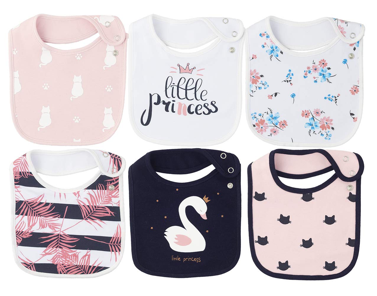 Maiwa 6 Pack Waterproof Cotton Baby Bibs for Girls Boys for Drooling Eating with Snaps