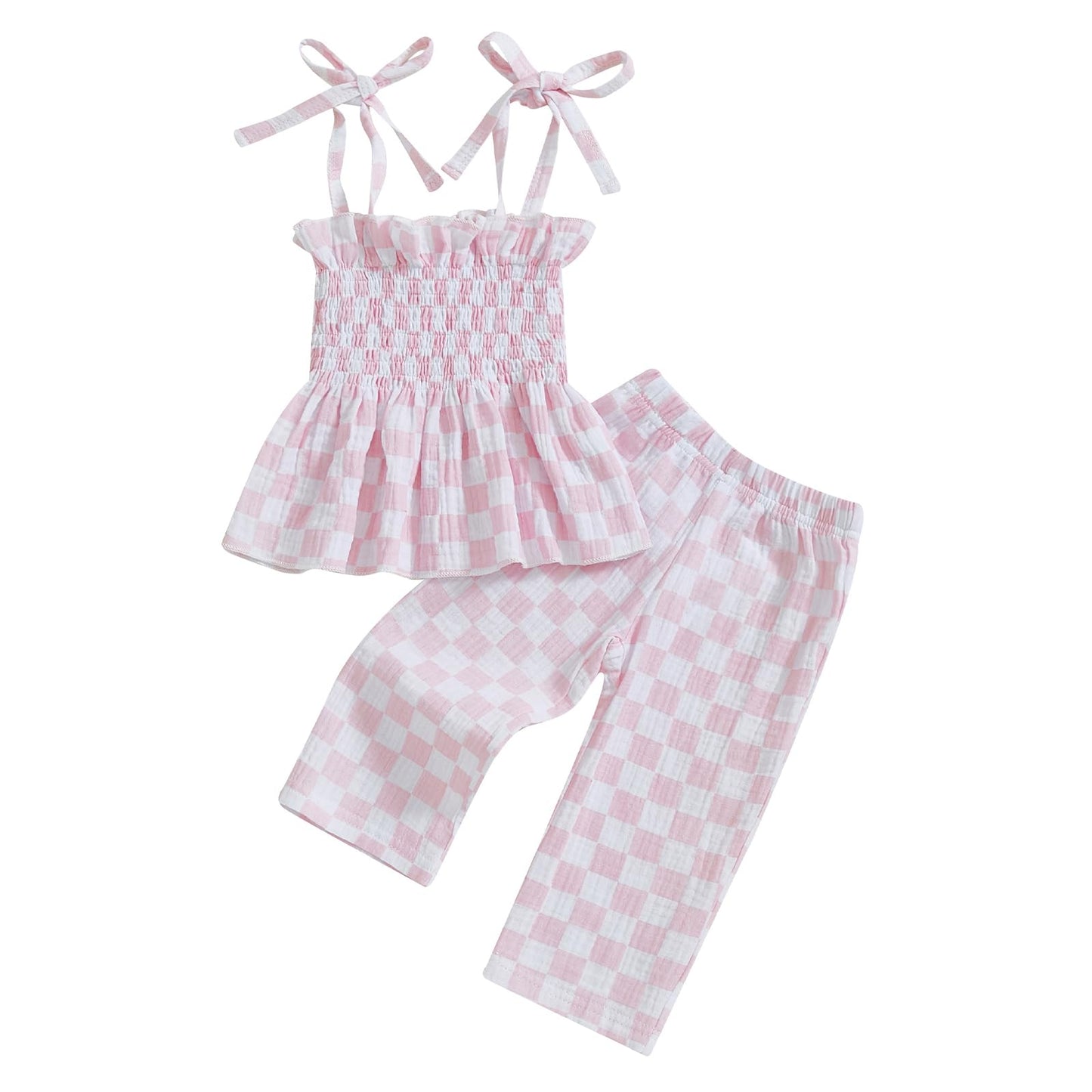 Toddler Baby Girl Clothes Tie-Up Strap Ruffle Camisole Tops Linen Pants Set Little Girls Summer Outfits