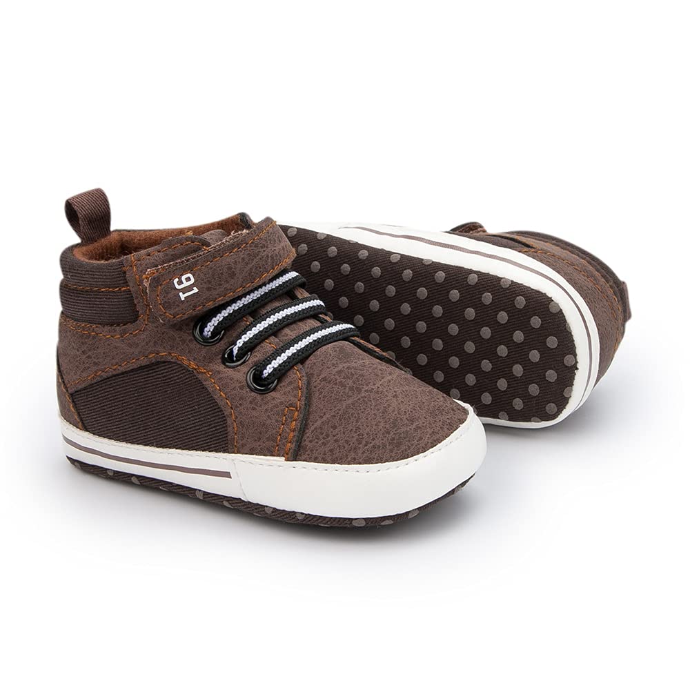 Meckior Toddler Baby Boys Girls High Tops Ankle Sneakers Soft Anti-Slip Sole PU Leather Moccasins Infant Newborn Prewalker First Walking Crib Shoes