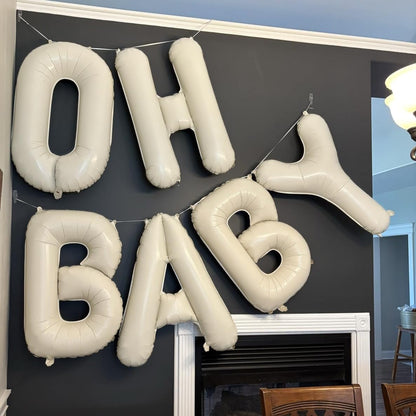 40 Inch Beige OH BABY Balloon for Baby Shower, Large Cream White Oh Baby Balloons Letters with Ribbon, Neutral Ivory Alphabet Oh Baby Balloon Banner Sign for Gender Reveal Backdrop Party Decorations