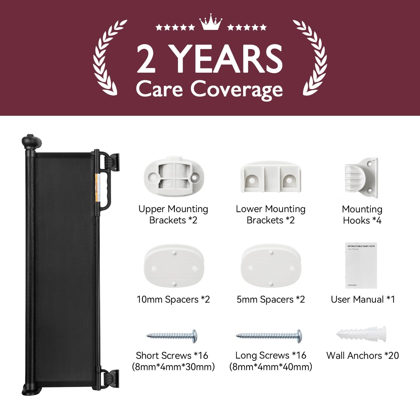 Momcozy Retractable Baby Gate, 33" Tall, Extends up to 55" Wide, Child Safety Baby Gates for Stairs, Doorways, Hallways, Indoor, Outdoor
