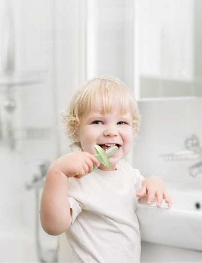 Baby Toothbrush & Teether, Silicone Teething Relief, Baby Tongue Cleaner, Extra Soft Bristle Toddler Training Toothbrush with Storage case, BPA Free, Adjustable Safety Shield - Pink