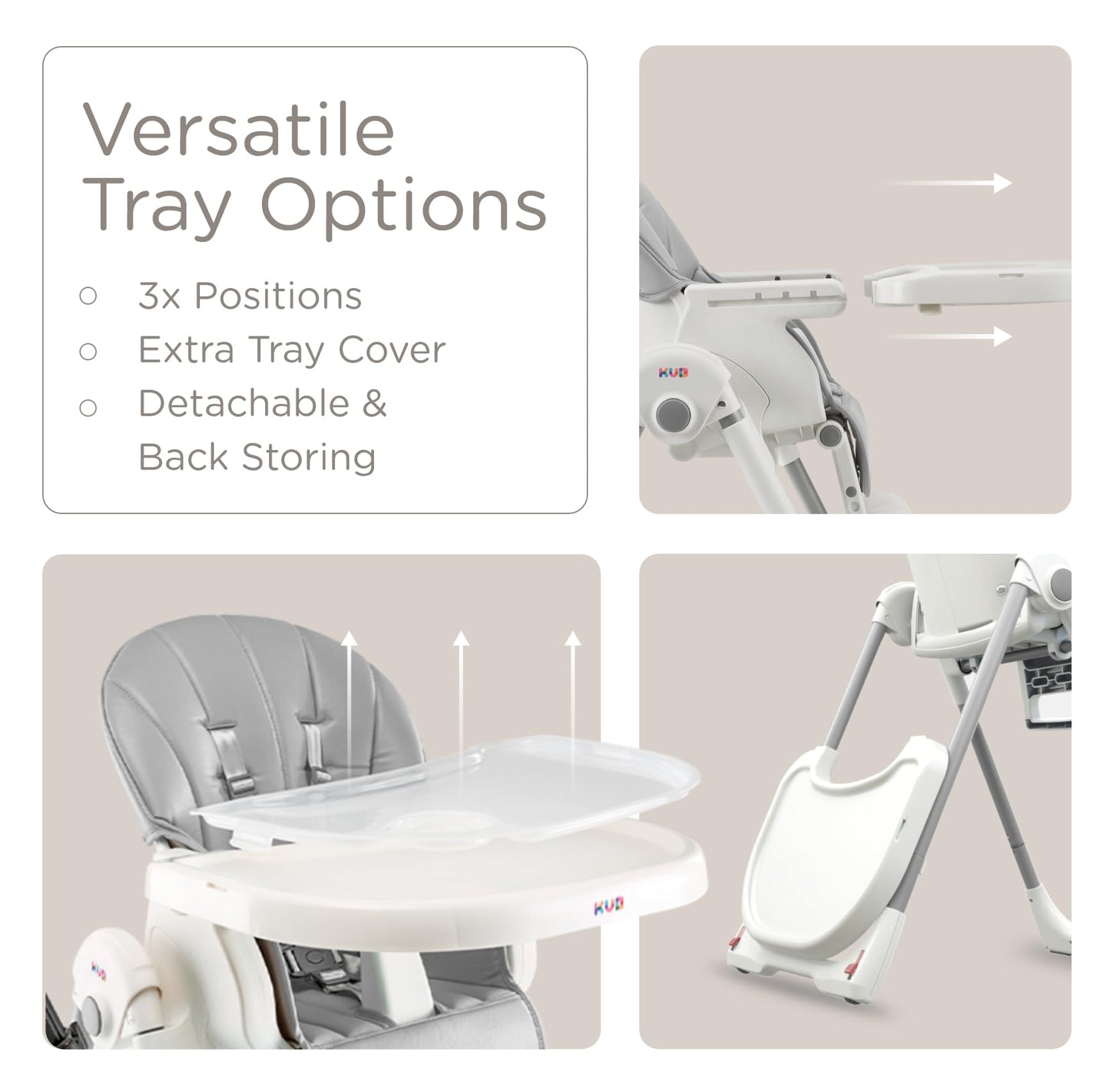 KÜB 3-in-1 Foldable Baby High Chair (Blue) | Multifunctional Infant HighChair for Babies & Toddlers | Removable Seat & Tray for Easy Clean | 7 Height & 4 Recline Adjustable | 2 Locking Wheels | Safe
