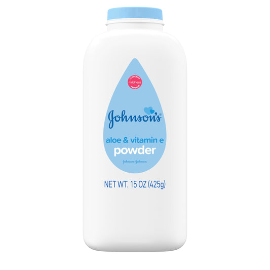 Johnson's Baby Powder, Naturally Derived Cornstarch with Aloe & Vitamin E for Delicate Skin, Hypoallergenic and Free of Parabens, Phthalates, and Dyes for Gentle Baby Skin Care, 15 oz