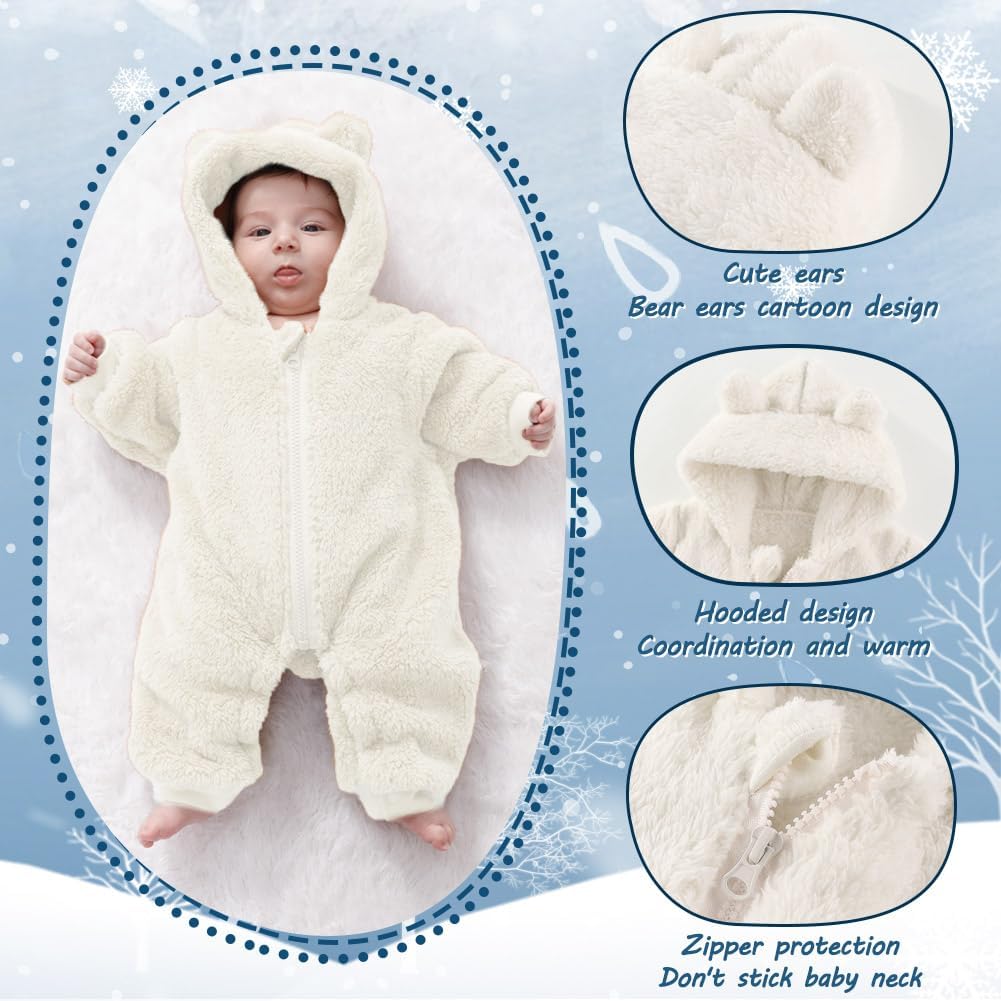 Newborn Baby Bear Outfit Suit Girls Boys Fleece Jumpsuit Romper Hooded Winter Snowsuit Clothes