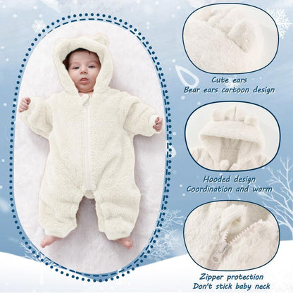 Newborn Baby Bear Outfit Suit Girls Boys Fleece Jumpsuit Romper Hooded Winter Snowsuit Clothes