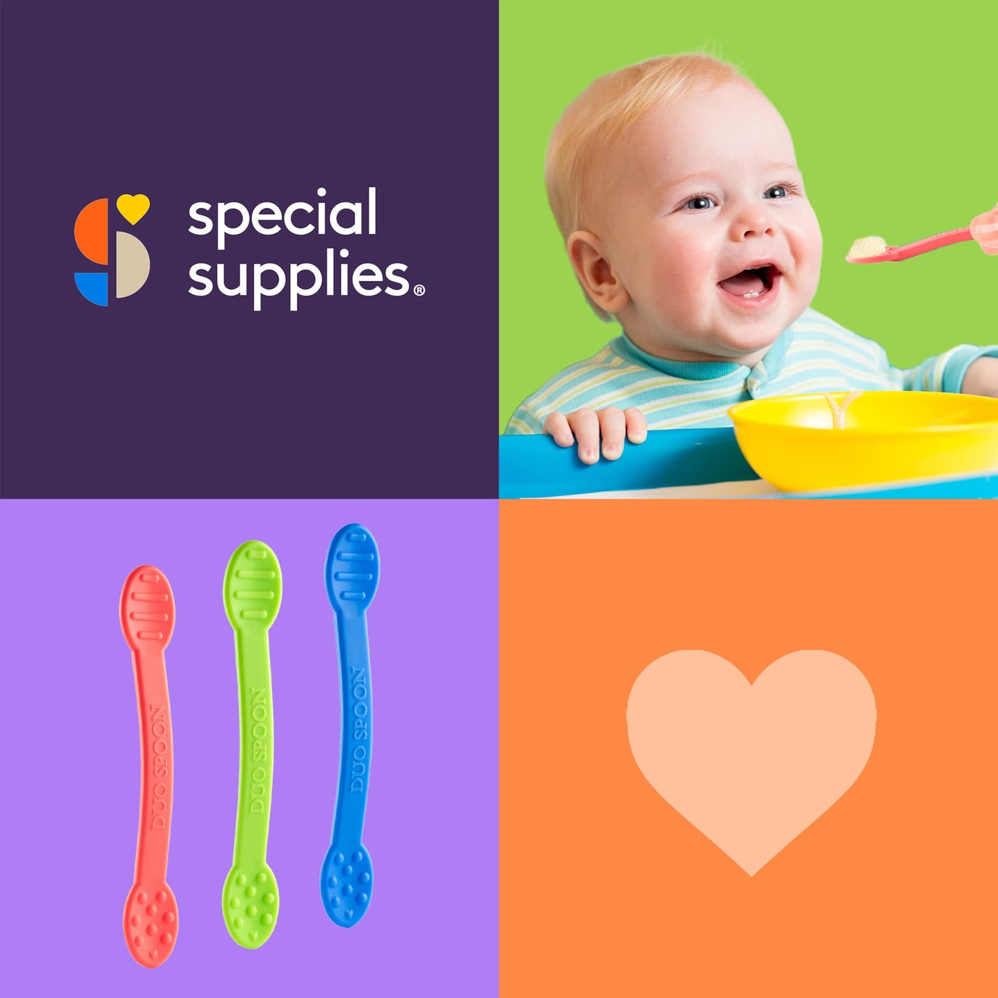 Special Supplies Duo Spoon Oral Motor Therapy Tools, 3 Pack, Textured Stimulation and Sensory Input Treatment for Babies, Toddlers or Kids, BPA Free Silicone with Flexible, Easy Handle