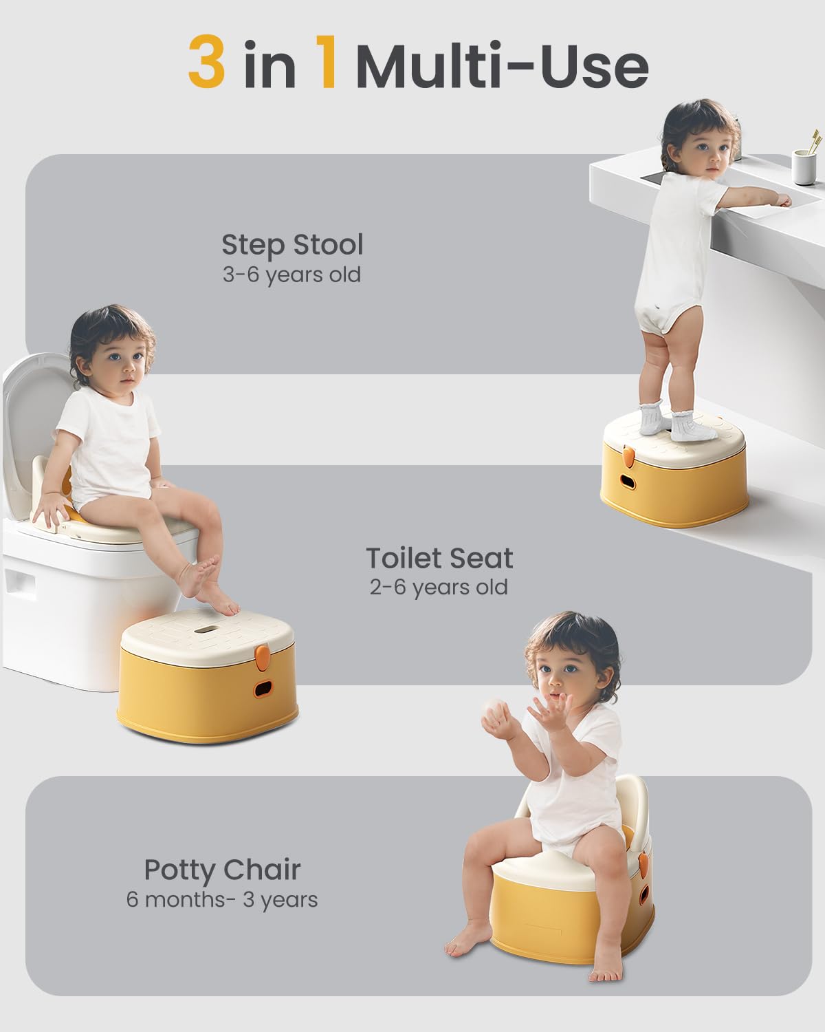 3-in-1 Toddler Potty Training Toilet for Boys and Girls Multi-use Baby Potty Chair for Toddlers 1-3 Training Potty Seat Toddler Toilet Baby Potty Training Seat with Step Stool (Orange)
