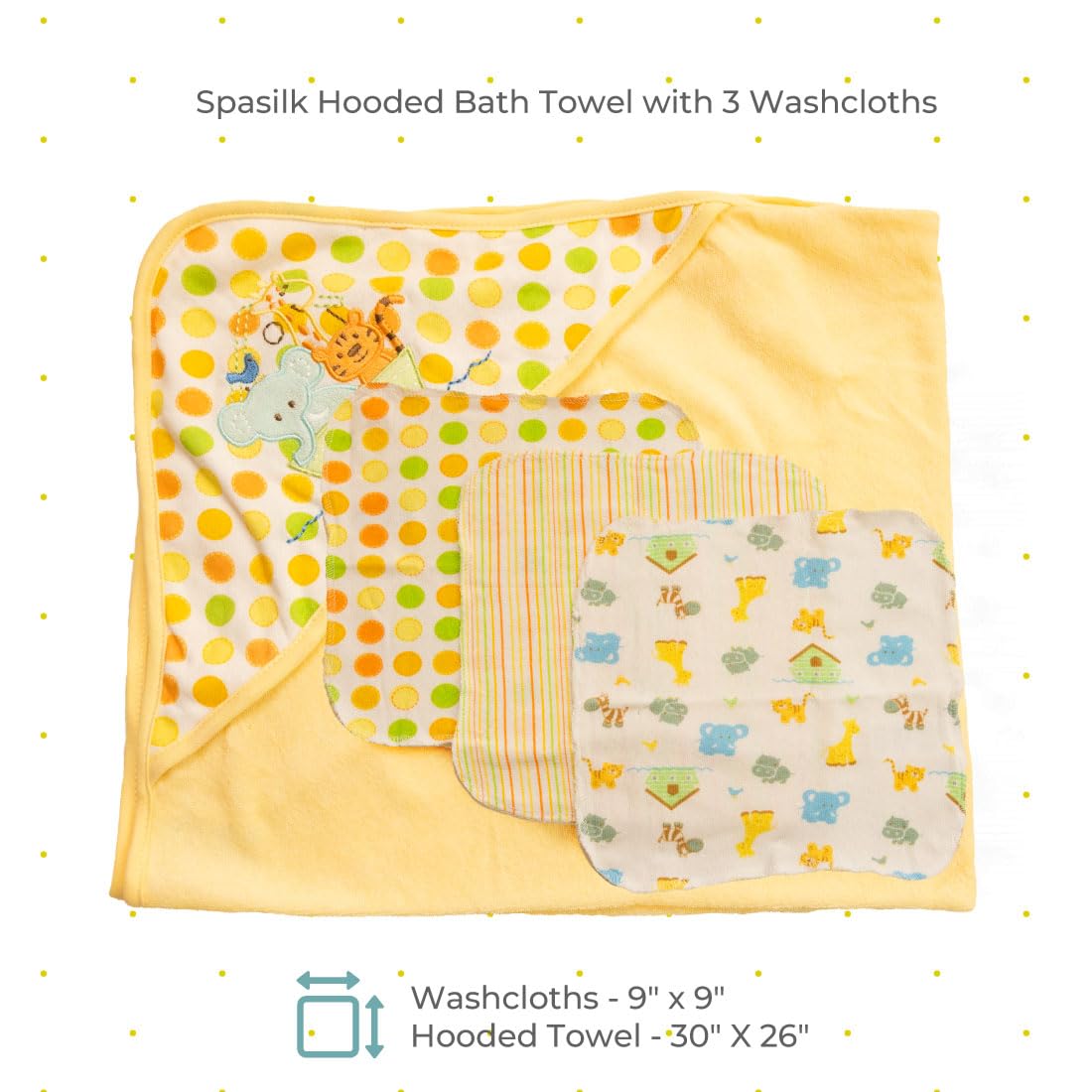 Spasilk Baby Bath Hooded Terry Towel with 3 Washcloths, Baby Bath Essentials, One Size, Blue Whale