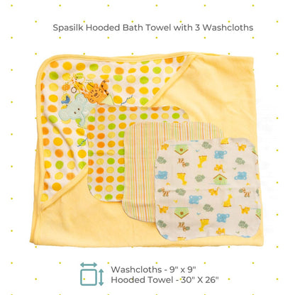 Spasilk Baby Bath Hooded Terry Towel with 3 Washcloths, Baby Bath Essentials, One Size, Blue Whale