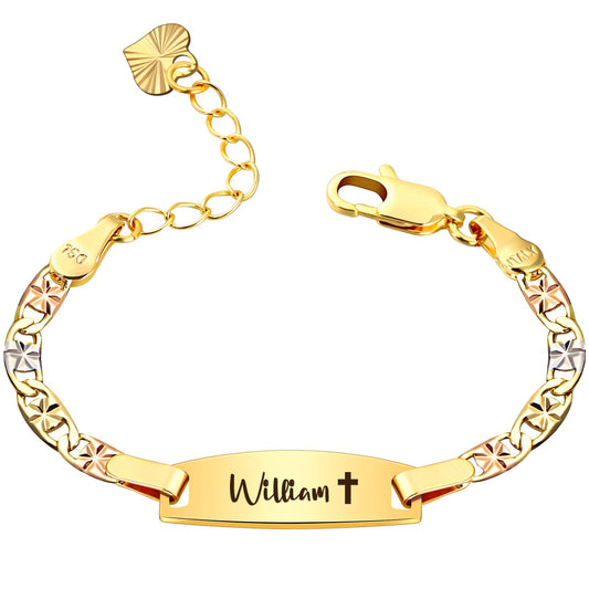Personalized Baby Name Bracelet, 18K Gold Plated Customized Bracelets Id Protection Bracelet New Born Birthday Gift for Toddler Girls Boys