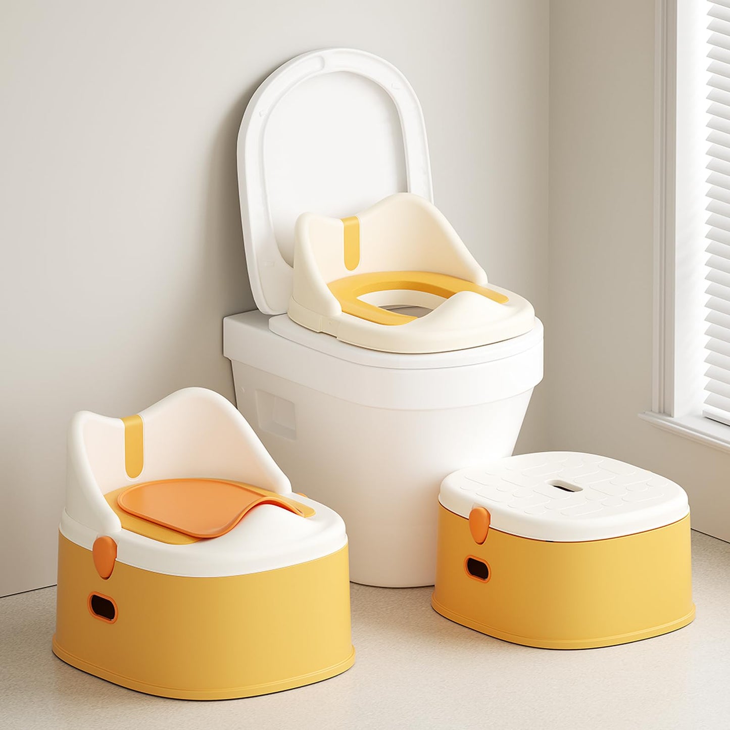 3-in-1 Toddler Potty Training Toilet for Boys and Girls Multi-use Baby Potty Chair for Toddlers 1-3 Training Potty Seat Toddler Toilet Baby Potty Training Seat with Step Stool (Orange)