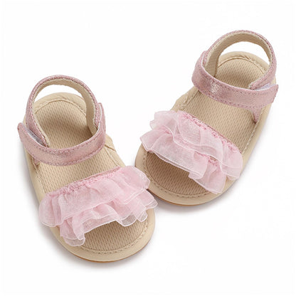 Timatego Infant Baby Girls Summer Sandals Anti-Slip Soft Sole with Flower Toddler First Walkers Crib Dress Shoes
