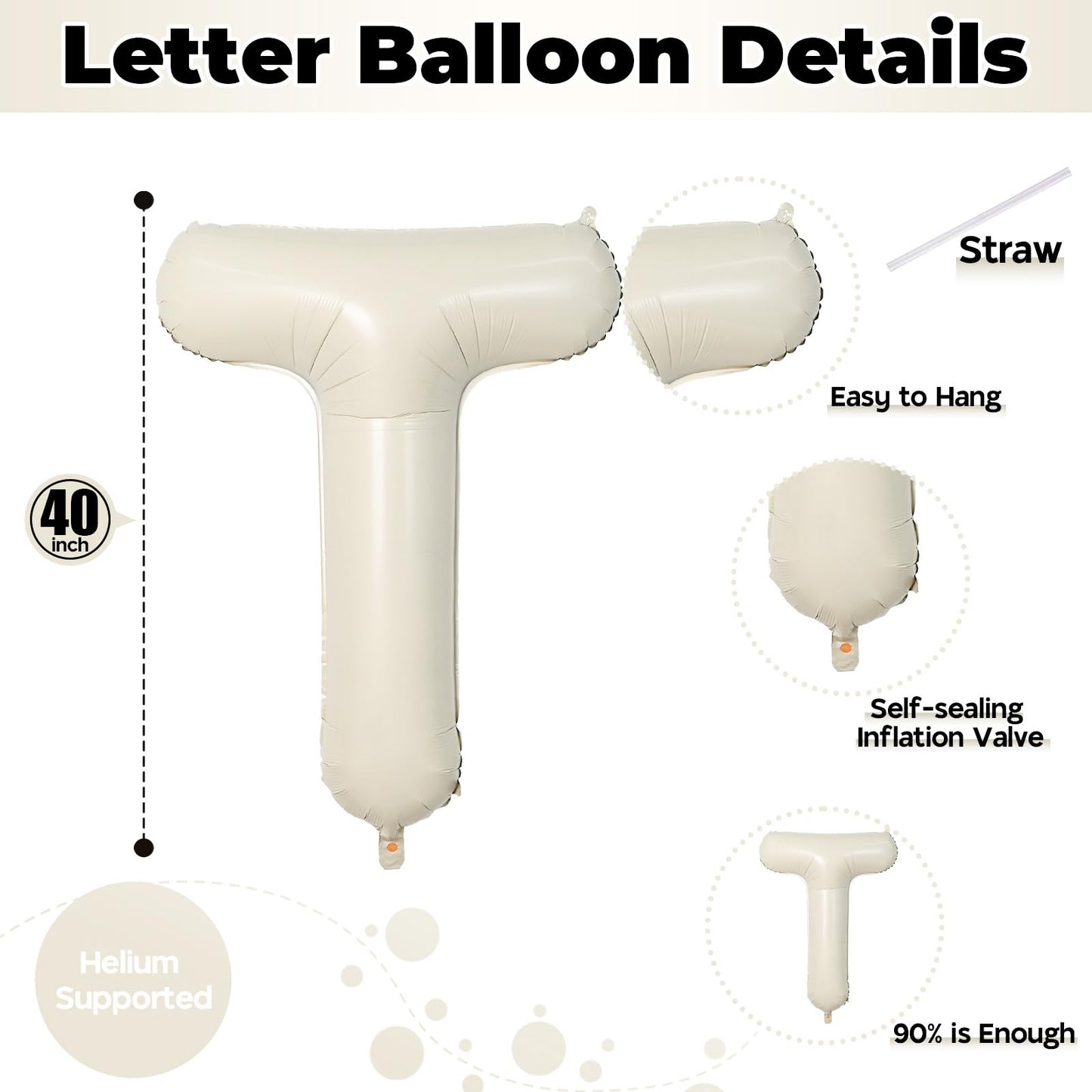 40 Inch Beige OH BABY Balloon for Baby Shower, Large Cream White Oh Baby Balloons Letters with Ribbon, Neutral Ivory Alphabet Oh Baby Balloon Banner Sign for Gender Reveal Backdrop Party Decorations