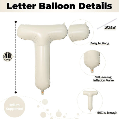40 Inch Beige OH BABY Balloon for Baby Shower, Large Cream White Oh Baby Balloons Letters with Ribbon, Neutral Ivory Alphabet Oh Baby Balloon Banner Sign for Gender Reveal Backdrop Party Decorations