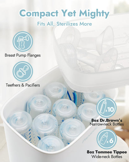 Papablic Baby Bottle Sterilizer and Dryer, Esterilizador De Biberones, Electric Steam Sterilizer for Baby Bottles, Pacifiers, and Pump Parts, Large Capacity 10 Bottle, Fast Sanitizes and Dries Bottles