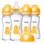 YOHKOH Natural Glass Baby Bottle with Natural Response Nipple, Newborn Anti-Colic Baby Bottles, Wide Neck Mushroom Cap Baby Bottle, Clear (8.8ounce (Pack of 4), Multicolour1)