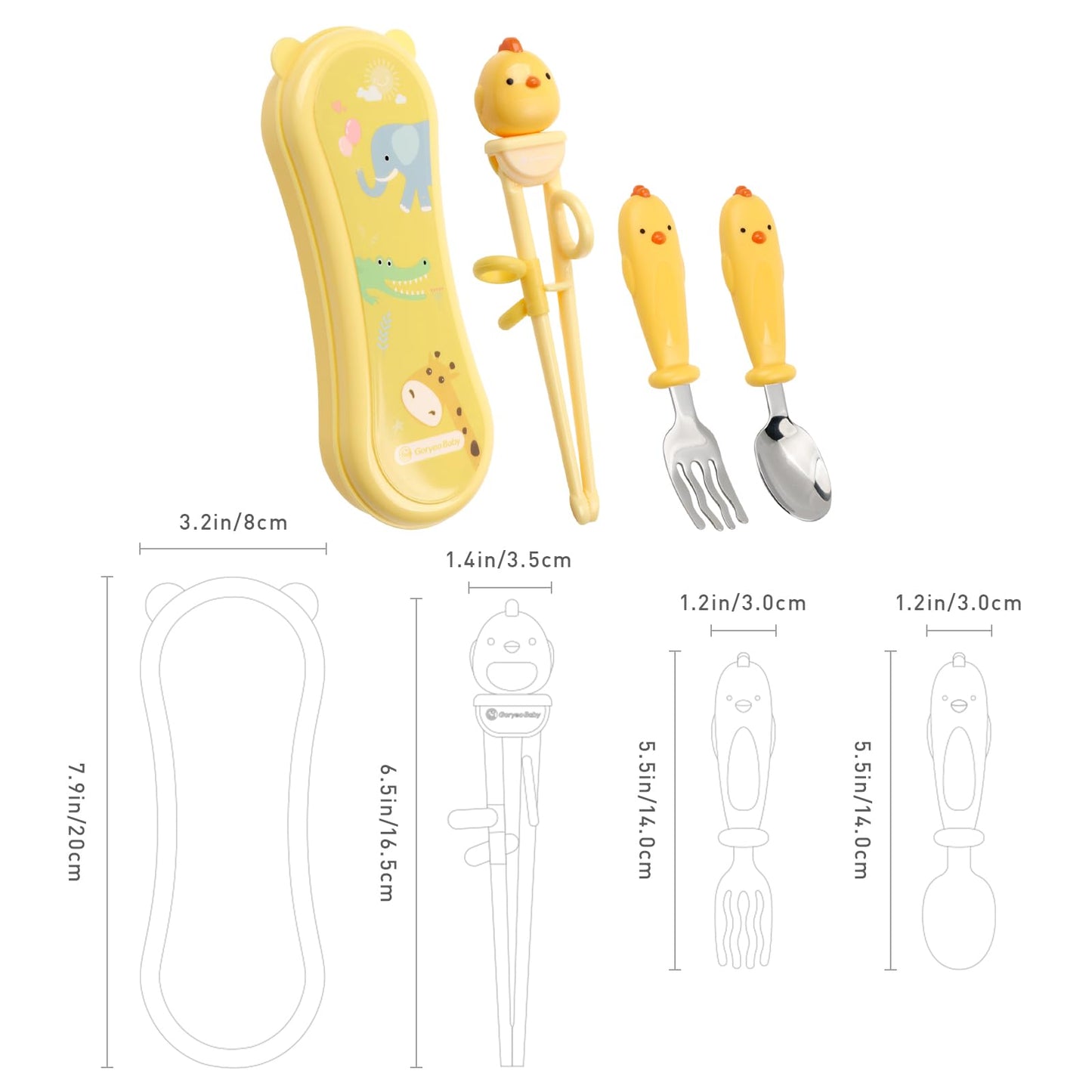 Toddler Utensils Stainless Steel Kids Silverware Set with Kids Spoons and Forks Set and Kids Chopsticks for Self Feeding Learning with Portable Case