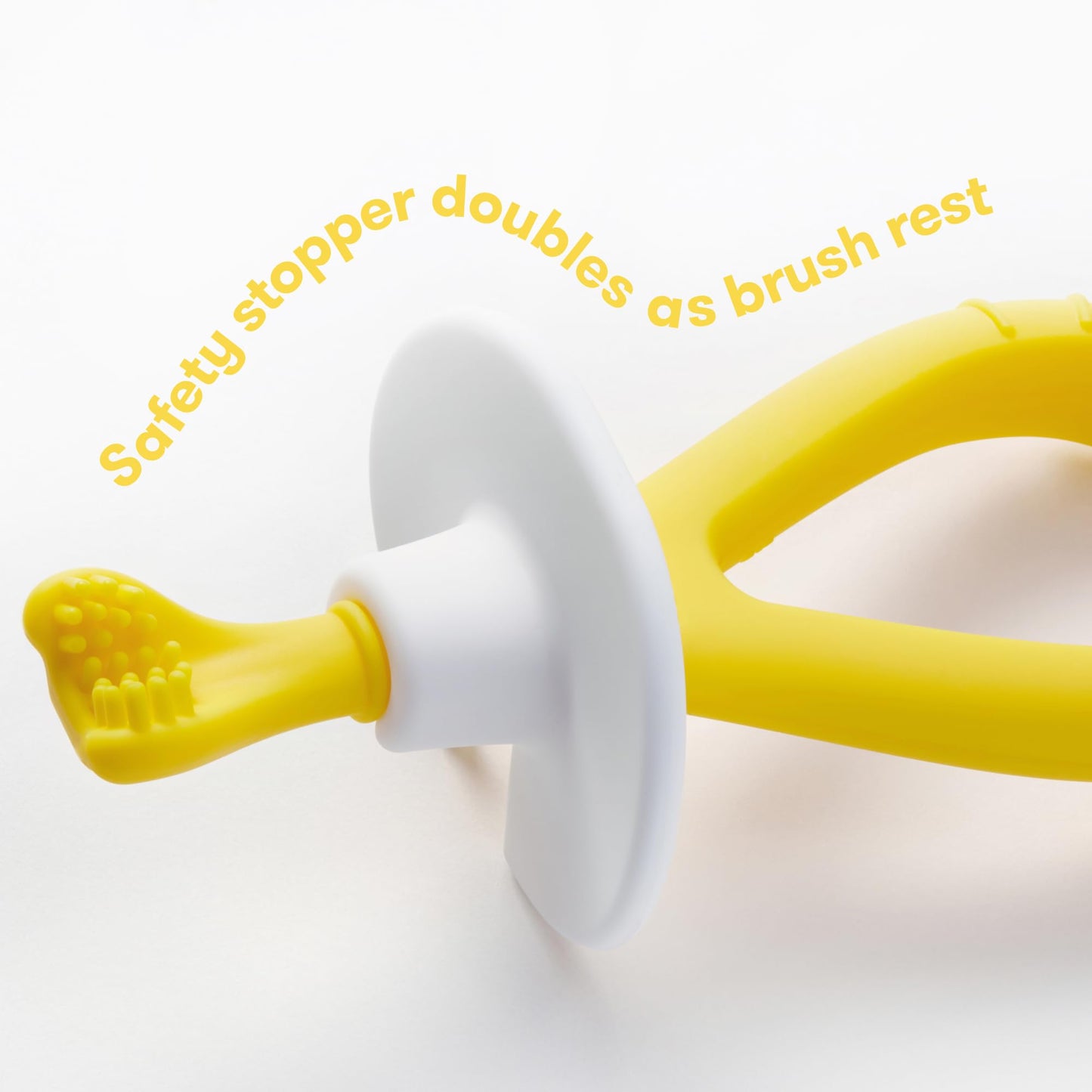 Frida Baby Grow-with-Me Baby Toothbrush Training Set | Infant to Toddler Toothbrush 0-12 months, Cleans All Sides at Once, Oral Care for Sensitive Gums | Yellow