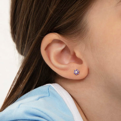 925 Sterling Silver Kids Earrings with 5mm Flower & Screw Backs for Young Girls - Dainty CZ Flower Screw Backs for Toddlers and Little Girls - Cubic Zirconia Floral Studs for Children