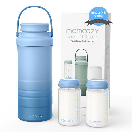 Momcozy 22oz Portable Breast Milk Cooler for Outdoor, Life Saver with 360° Total Cooling for 24 Hours, Larger Capacity Travel Breastmilk Chiller with 2pcs Baby Bottles for Breastmilk Storage, Green