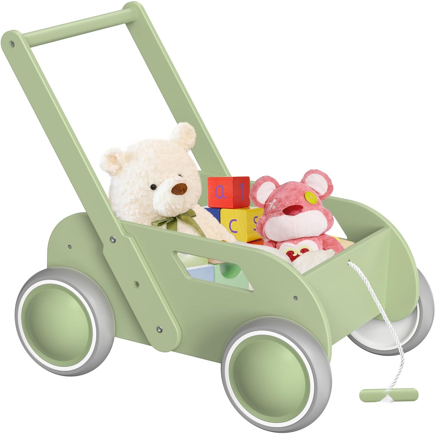 Wooden Baby Walker, Push and Pull Learning Walk Toys for Infants to Toddler, Walker with Wheels for Boys Girls, Gift for Birthday Christmas, Pink