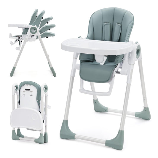 Foldable Baby High Chair with Adjustable Height, 5 Recline Positions & Removable Double Tray - Easy Clean, Space-Saving Infant Highchair for Toddlers, 5-Point Harness & Compact Design